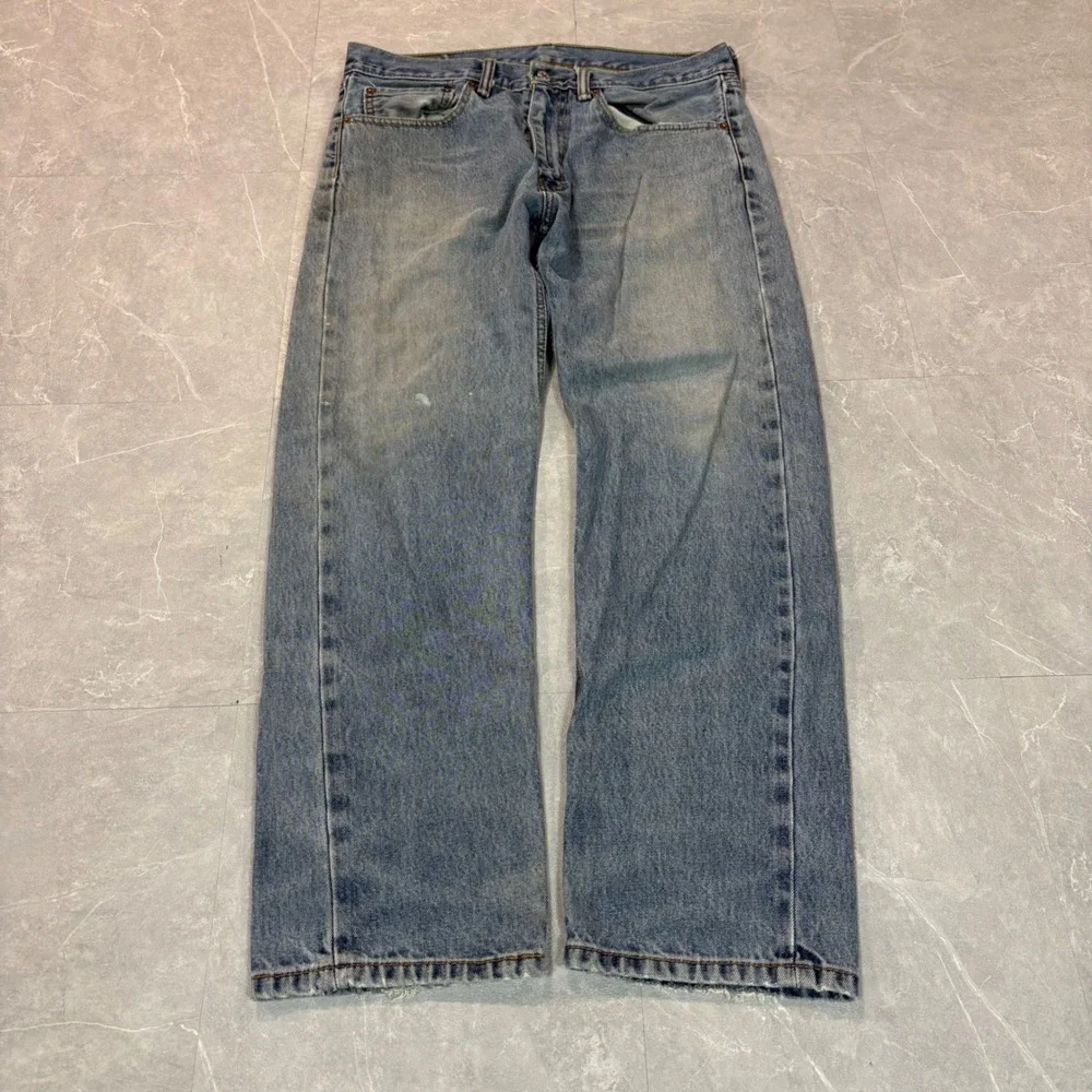 Levis 505 Regular Fit Straight Leg Jeans Light Wash Blue Denim W34 L30 2765